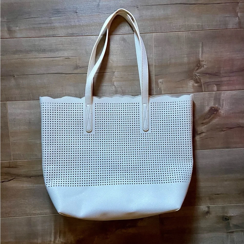 Neiman Marcus White Cut-Out See-Through Design Open Tote in White